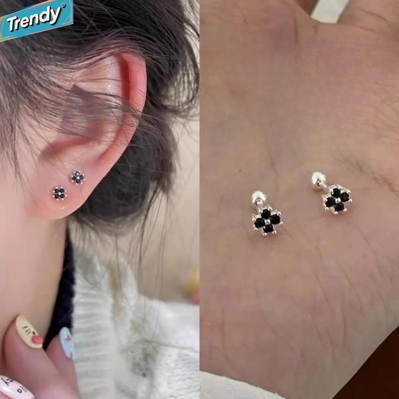 Hợp Thời Trang Niche Thiết Kế Vít Có Mũ Bông Tai Nhẹ Sang Trọng Bông Tai Hoa Đen Cao Cấp Bông Tai Nữ