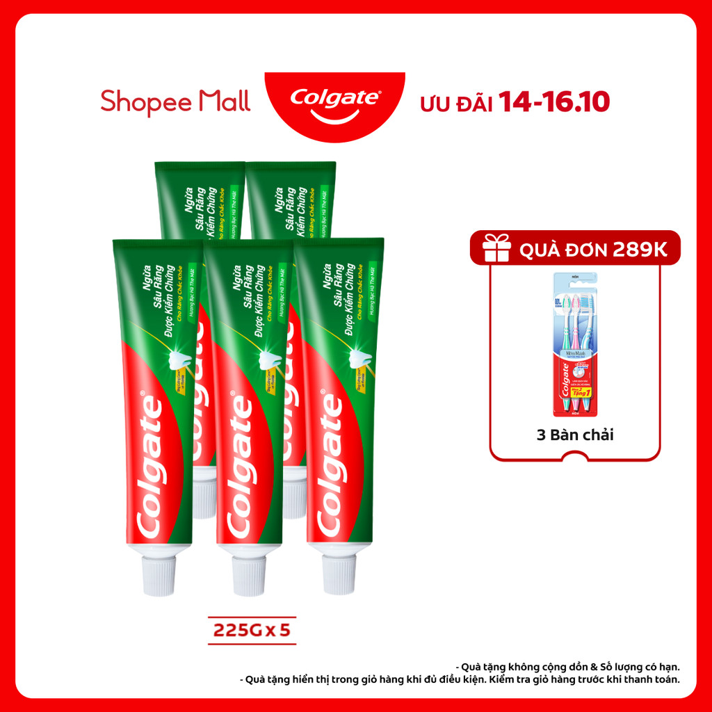 Bộ 5 Kem đánh răng Colgate ngừa sâu răng răng chắc khỏe 225g/tuýp