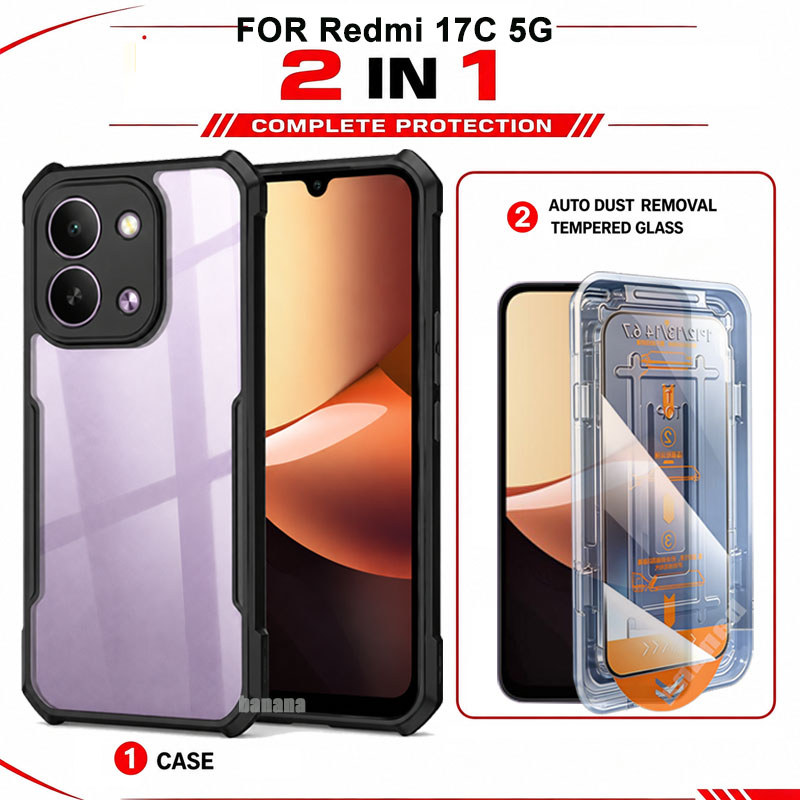 2 Trong 1 Cho Redmi 17C 5G Vỏ Điện Thoại Chống Sốc + Tự Động Loại Bỏ Bụi Kính Cường Lực Bảo Vệ Màn Hình
