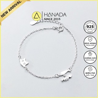   BH TRỌN ĐỜI  Lắc tay Bạc 925 Hanada Charm Mèo & Cá  Vòng Tay Quà Tặng Mang hằng ngày  2689 G17 