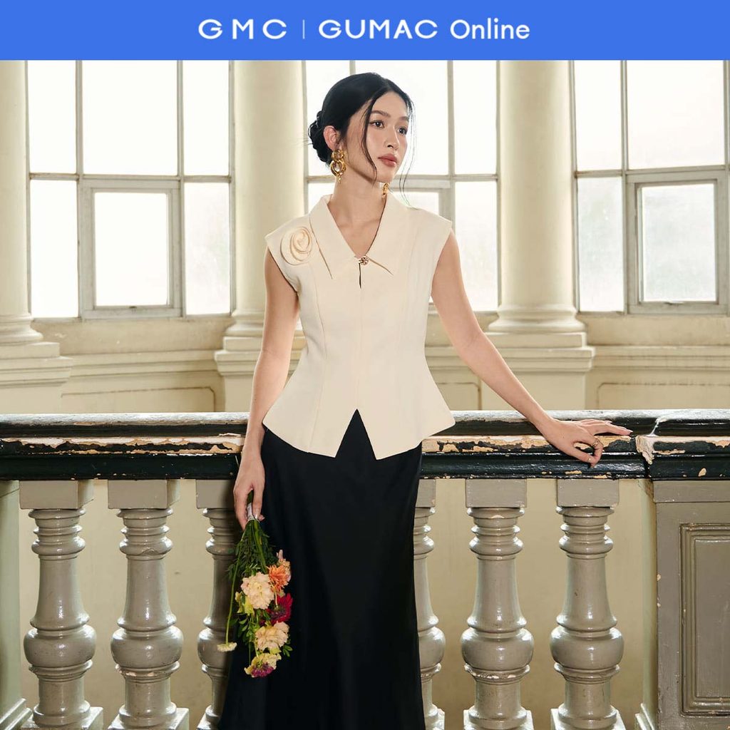 Áo sơ mi nữ kiểu gile đính hoa thủ công sang trọng công sở thanh lịch thời trang GUMAC AF01075 - AF1