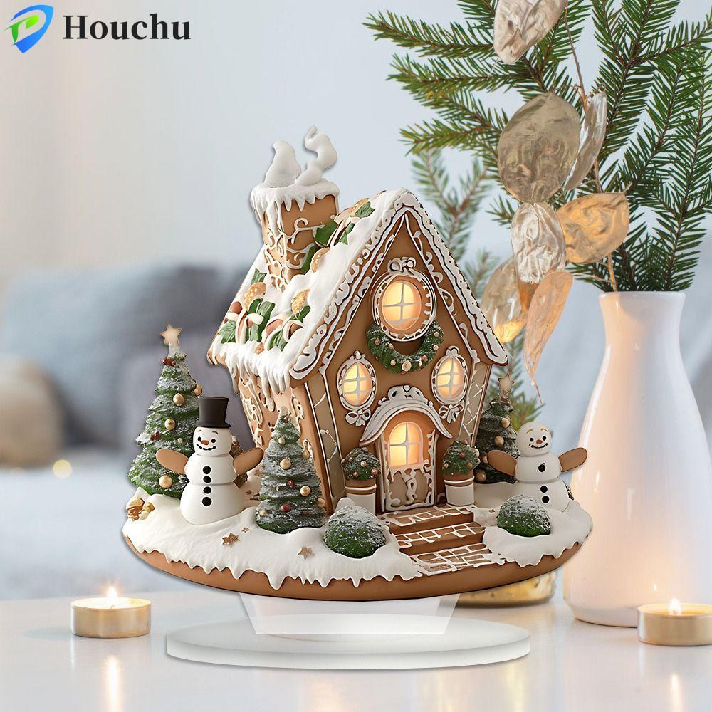 HOUCHU Giáng Sinh Nhà Tuyết Tượng, Acrylic Nhẹ Xmas Magic House Hình Tượng, Đa Năng Chống Mài Mòn Ch