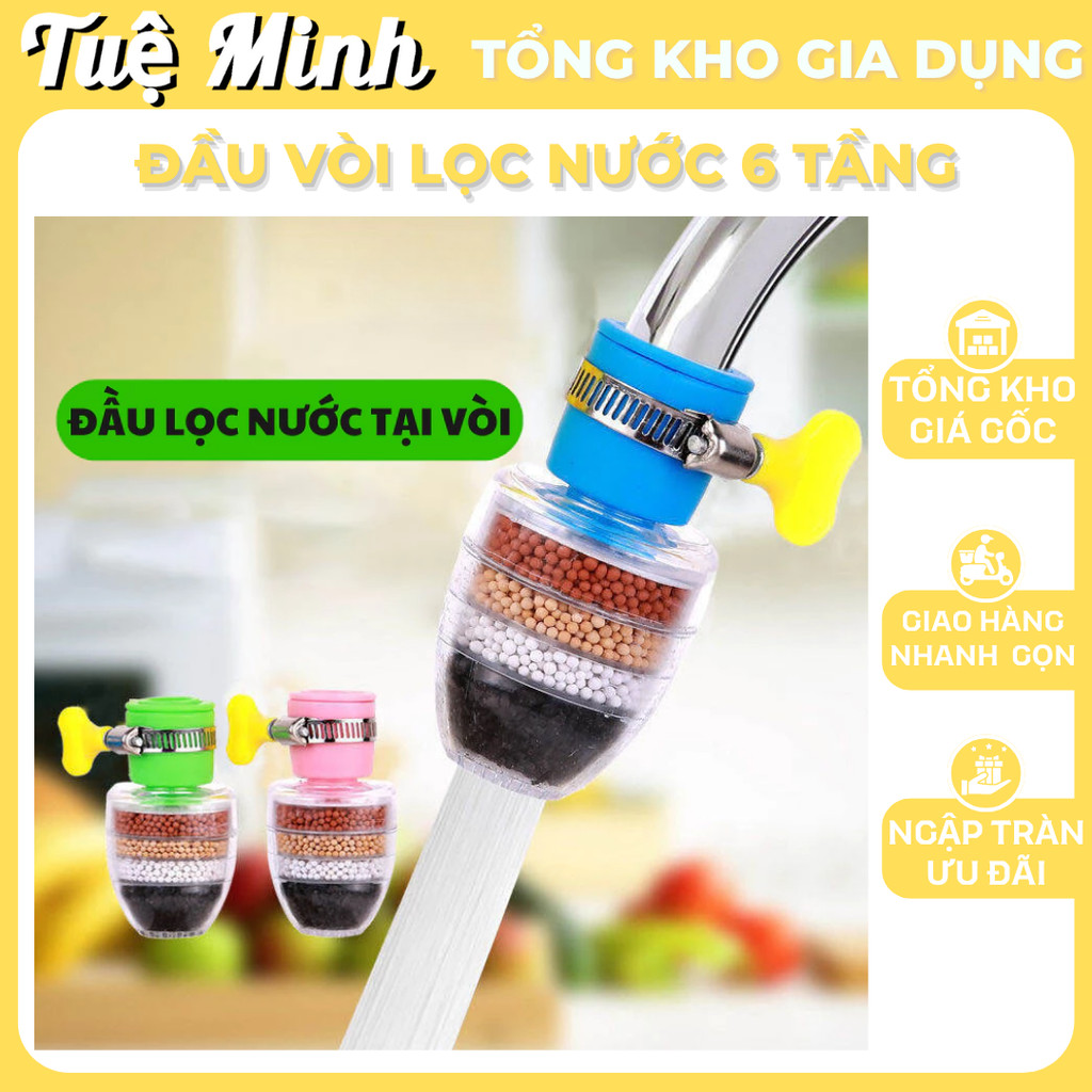 Đầu lọc nước 6 tầng lọc trực tiếp, Đầu vòi nước mini 6 tầng lọc sạch cặn bẩn, lắp dễ dàng chắc chắn