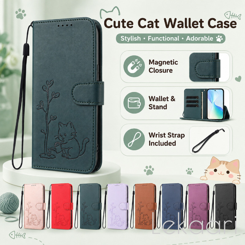 Mèo Nổi Flip Case Cho OnePlus 15 13R 13T 13 12 11 9 8 Pro Ví Da Giá Đỡ Từ Điện Thoại