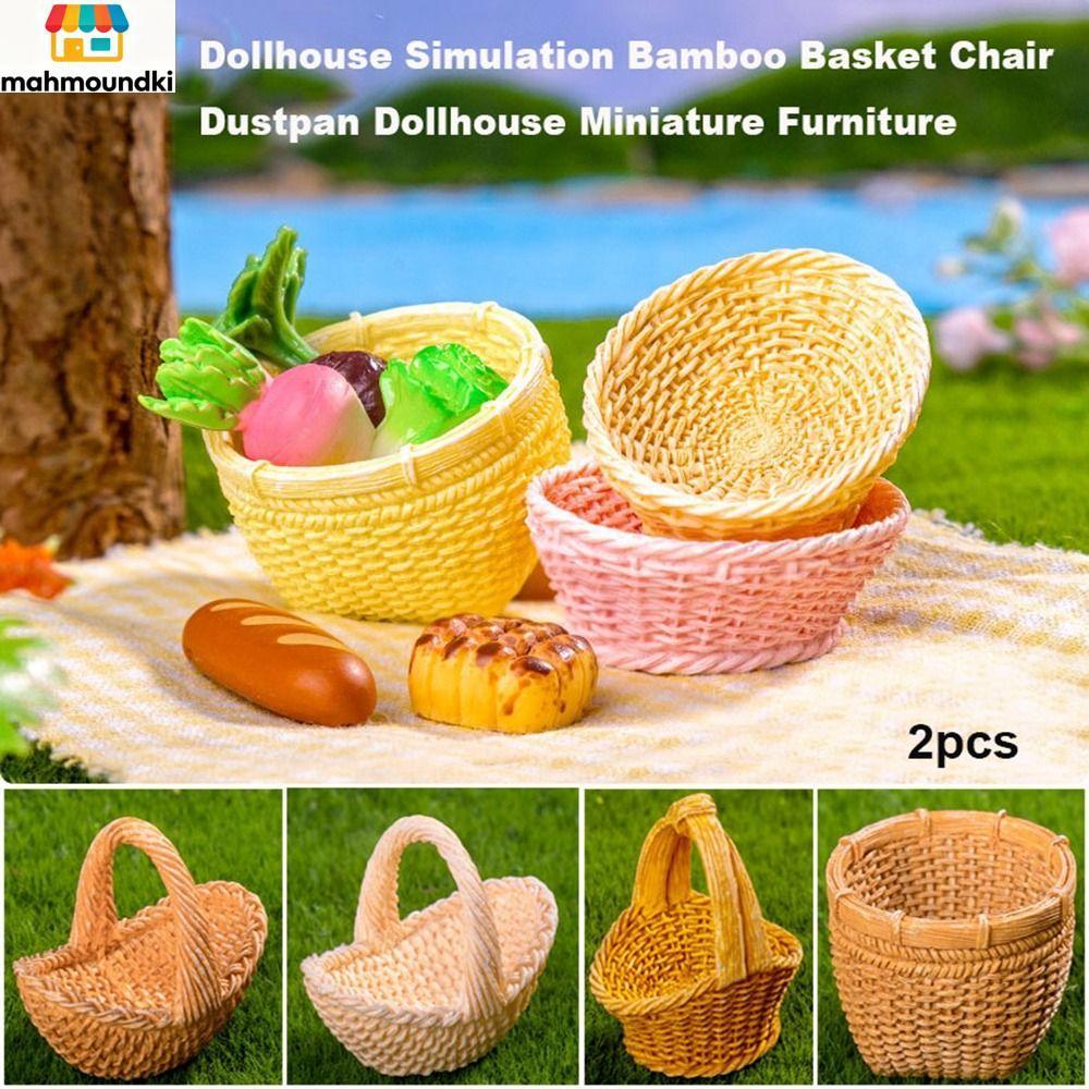 MAHMOUNDKI 2 Chiếc Giỏ Tre Ghế Hút Bụi, Nhựa Mini Nhà Búp Bê Nội Thất Thu Nhỏ, 3-4cm Đa Kiểu Nhà Búp