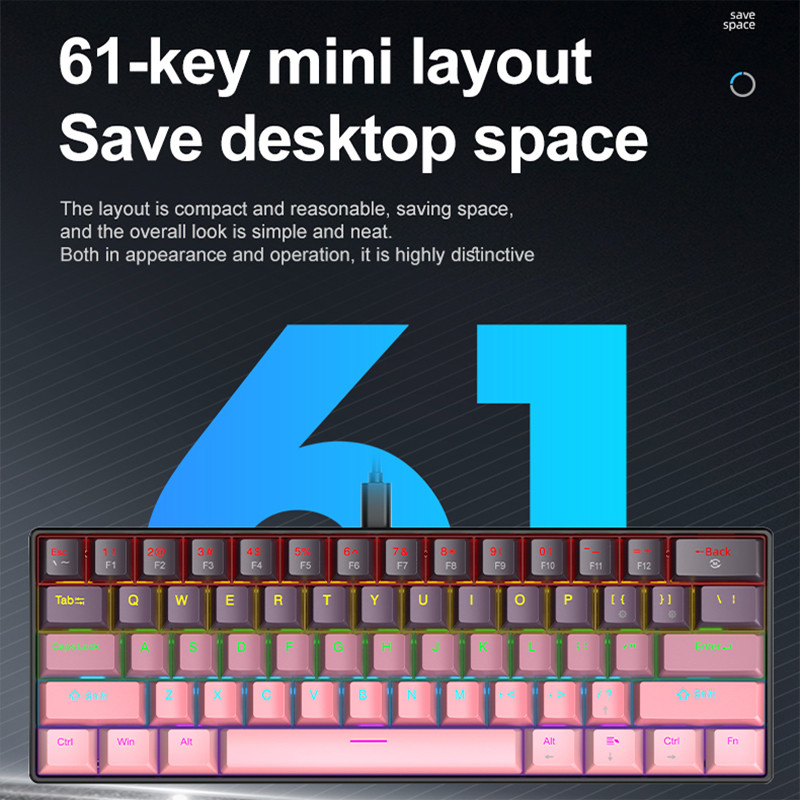 Bàn phím cơ có dây APAYADO K61 61 phím RGB Gradient Keycaps Type-C Red Blue Switch