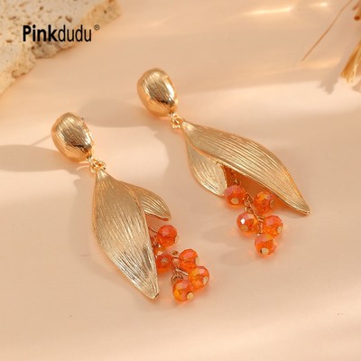 Pinkdudu Lá Thả Kim Cương Giả Tua Rua Bông Tai Phóng Đại Dangles Nhỏ Lô Trang Sức Thời Trang Cho Nữ PD2560