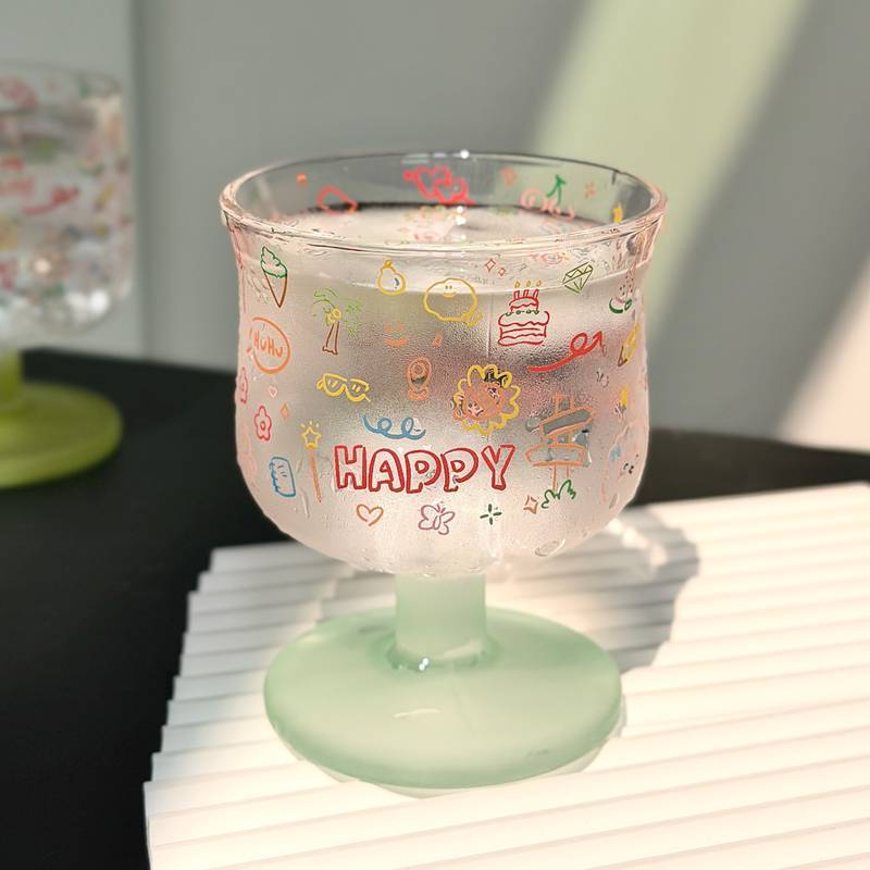 Home Graffiti Wine Glass Cute Glass Girls Good-looking Cocktail Wine Glass Household Water Cup Bever
