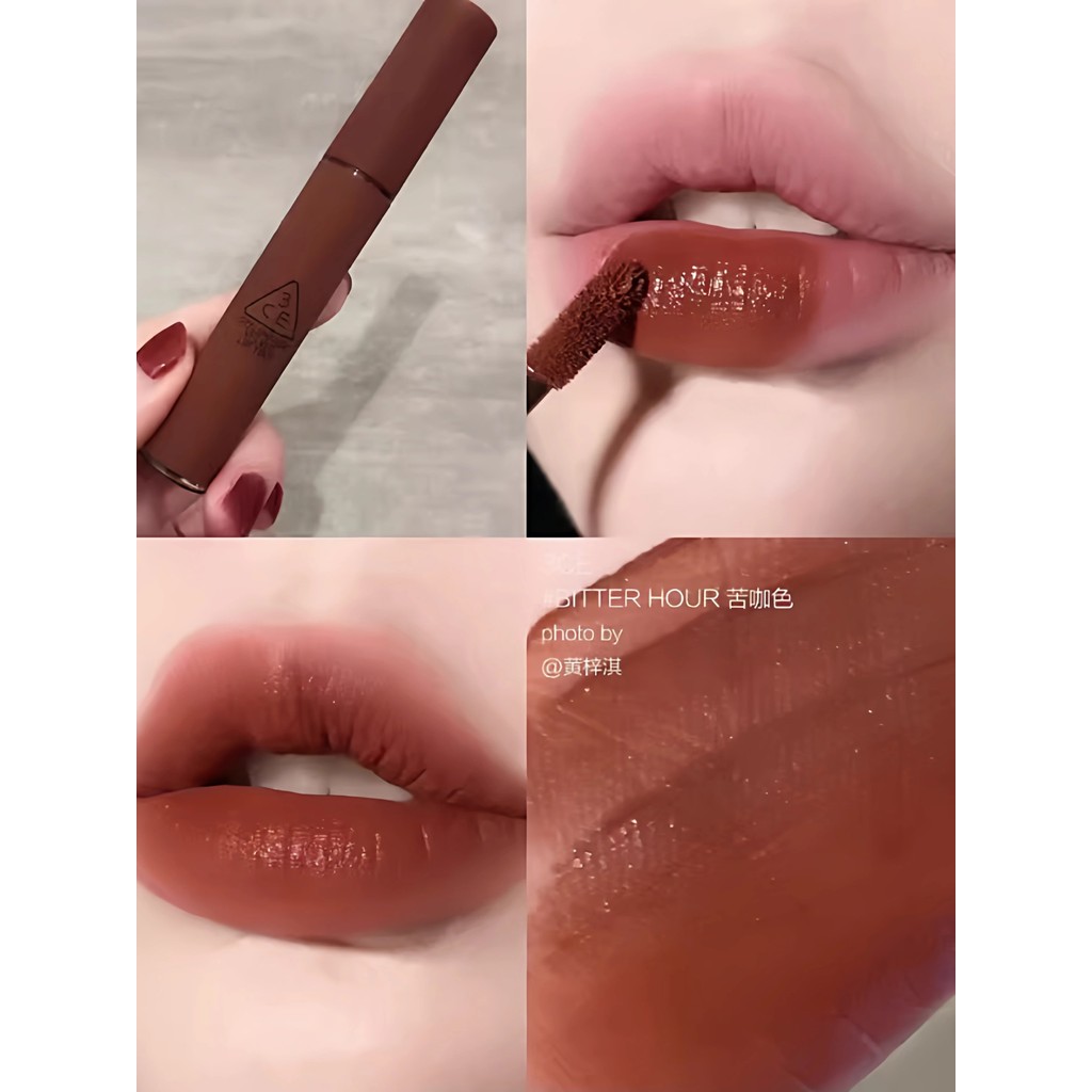 3CE Nhung Lip Glaze đắng giờ đắng Trắng Son Môi Mẫu Giá Rẻ Sinh Viên 1.5g Trà Sữa Nâu Nữ#3CE丝绒唇釉bitt