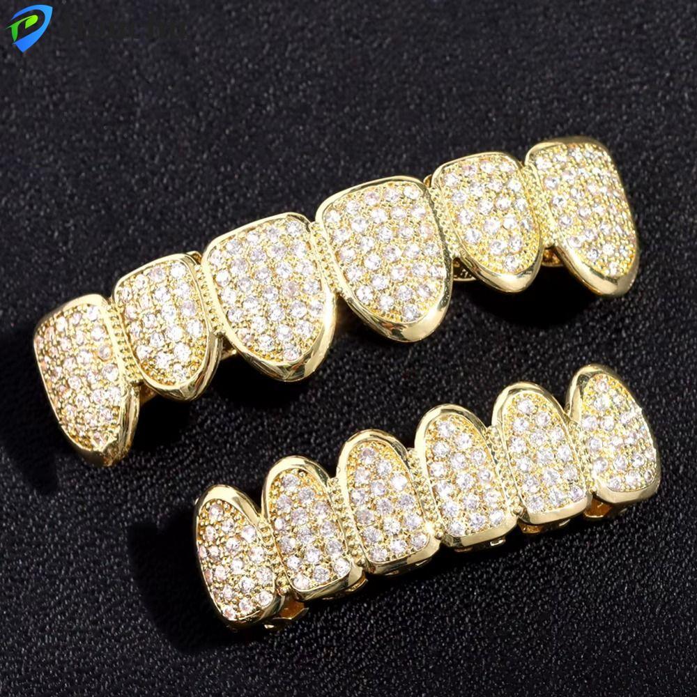 HOUCHU Hiphop Răng Grillz, Hip Hop Thiết Kế Có Thể Tháo Rời Răng Grillz Set, Quà Tặng Rỗng Top & Bot