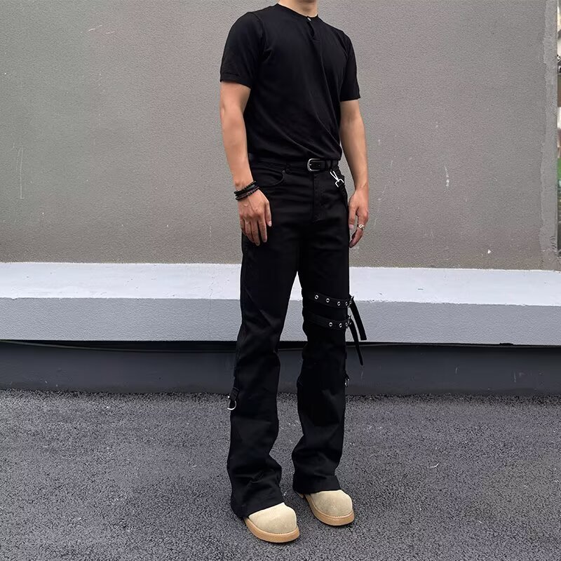 Studio Black Laced-Up Micro-Flap Jeans Nam Mỹ High Street vibe Slimer Look Slimer-