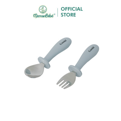 (MamanBébé chính hãng) Hộp thìa dĩa Combi silicone platinum  màu xanh dương