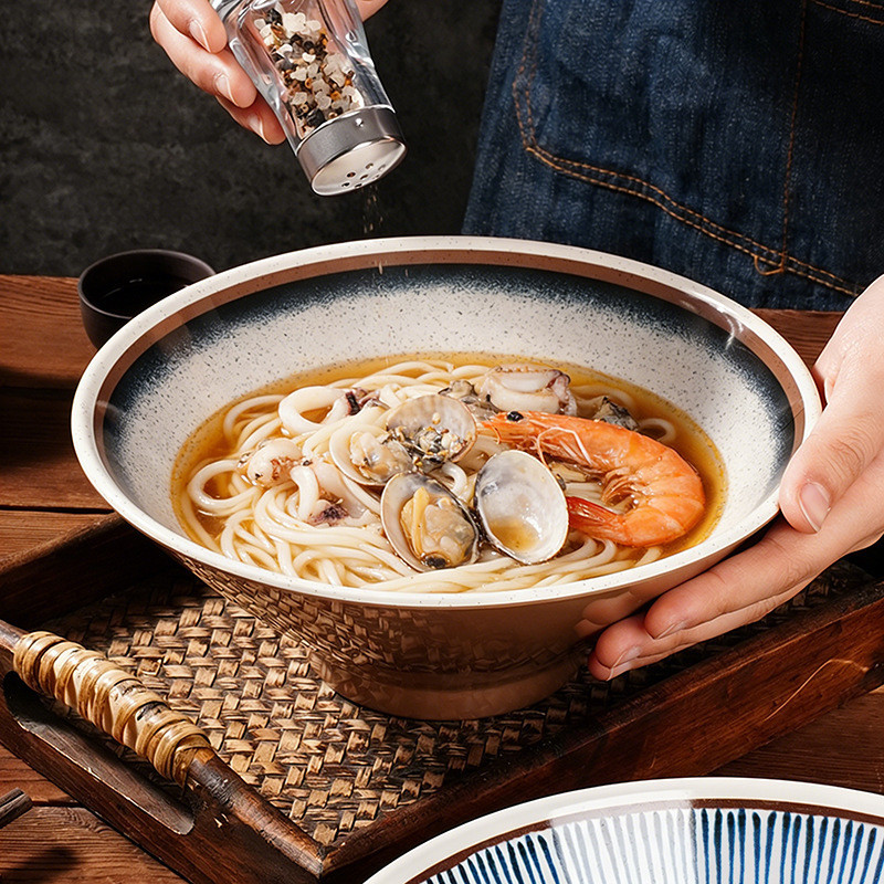 Melamine Thương Mại Mì Bát Bộ Đồ Ăn Fangcao Mực Mưa Melamine Decal Mì Bát Súp Mì Mũ Lan Châu Ramen B