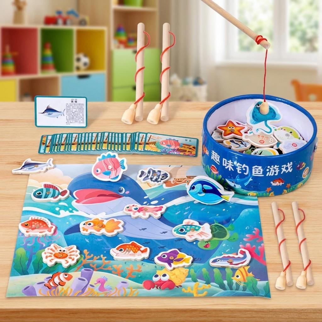 Bộ Câu Cá Gỗ Nam Châm 31 Chi Tiết Montessori – Thẻ Học Tiếng Trung, Số Đếm Cho…