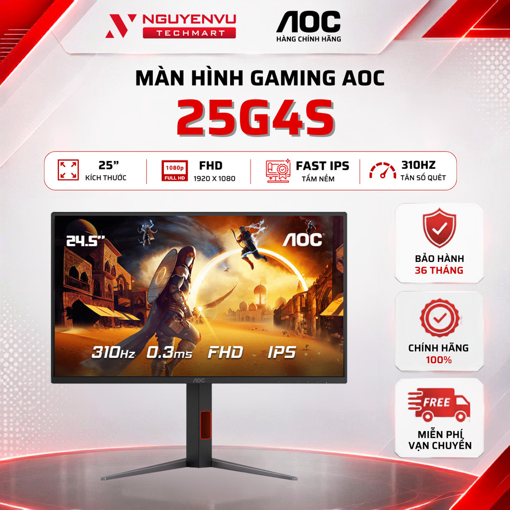 Màn Hình Gaming AOC 25G4S/74 24.5 inch (FHD/IPS/310Hz/0.3ms) - Hàng Chính Hãng