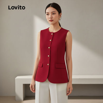 Lovito thanh lịch Áo Nữ Kiểu Cài Nút Trước Xuân Hè Đỏ LK2LD422
