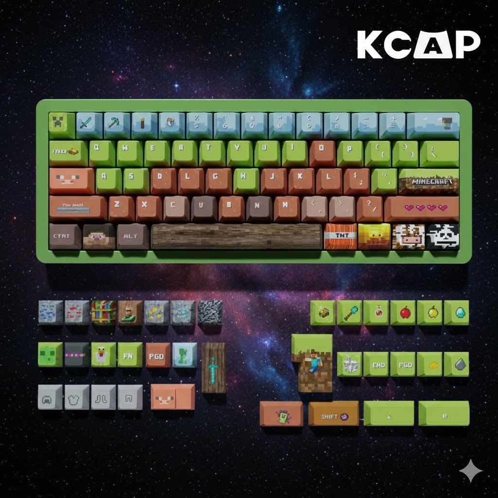 Bộ Keycap Khối Hộp Đào Craft Pixel World | KCAP - World of Keycaps