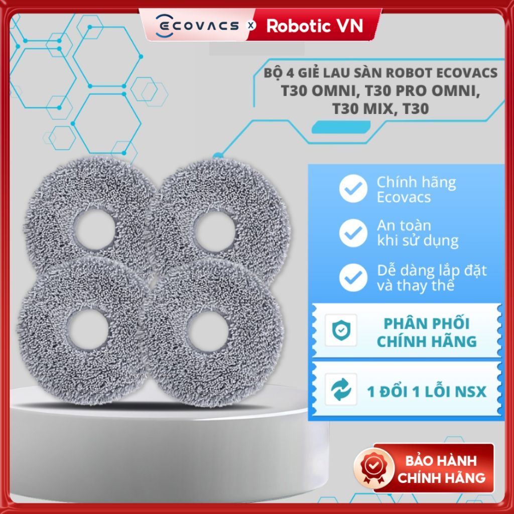 Bộ 4 giẻ lau sàn Robot Ecovacs T30 OMNI, T30 PRO OMNI, T30 Mix, T30 Combo DCC020042