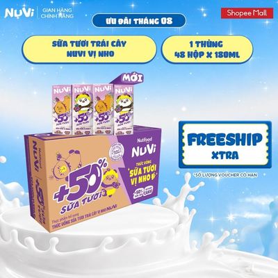 Thùng 48 Hộp Thức Uống Sữa Tươi Trái Cây NuVi Vị Nho 180ml