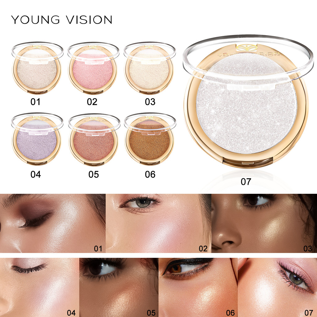 Bán chạy#YOUNG VISION Baking Powder Pressed Powder 6 màu Fine Glitter Highlight Powder day