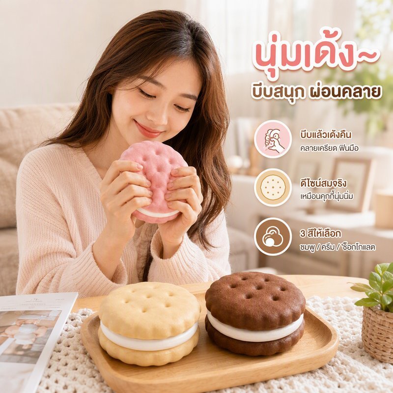 Squishy Oreo Cookies Hồng Mềm PU Giảm Căng Thẳng Bóp Đồ Chơi Phục Hồi Chậm Dễ Dàng Mang Theo Sưu Tập