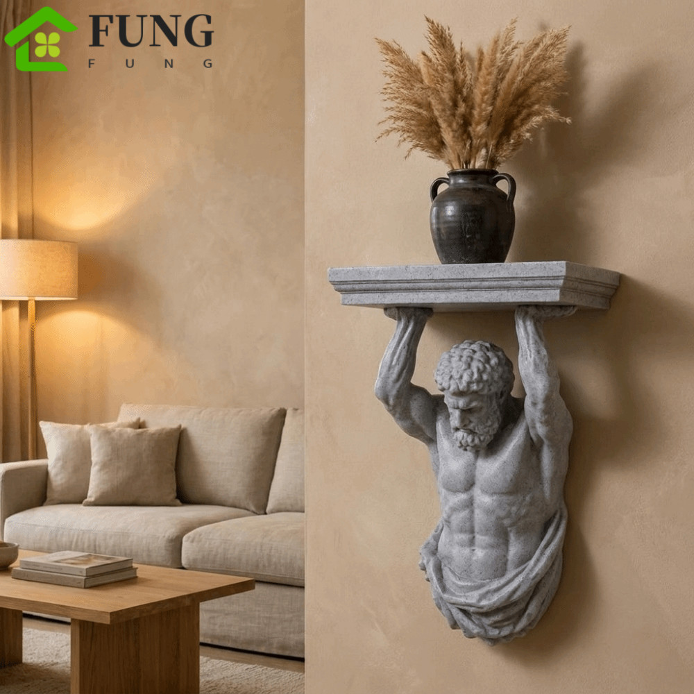 Giá để đồ nổi FUNG, Kệ trưng bày tường Kệ treo Atlas in 3D, Trang trí cổ điển bằng nhựa Atlas Tượng 