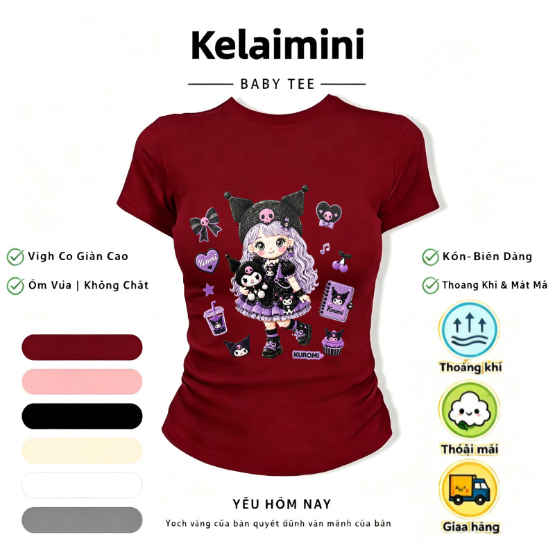 COD✅(Hồ Chí Minh) Áo baby tee nữ in cô gái lolita tím đen đồ chơi phong cách Y2K dáng ôm vải mềm thoáng mát