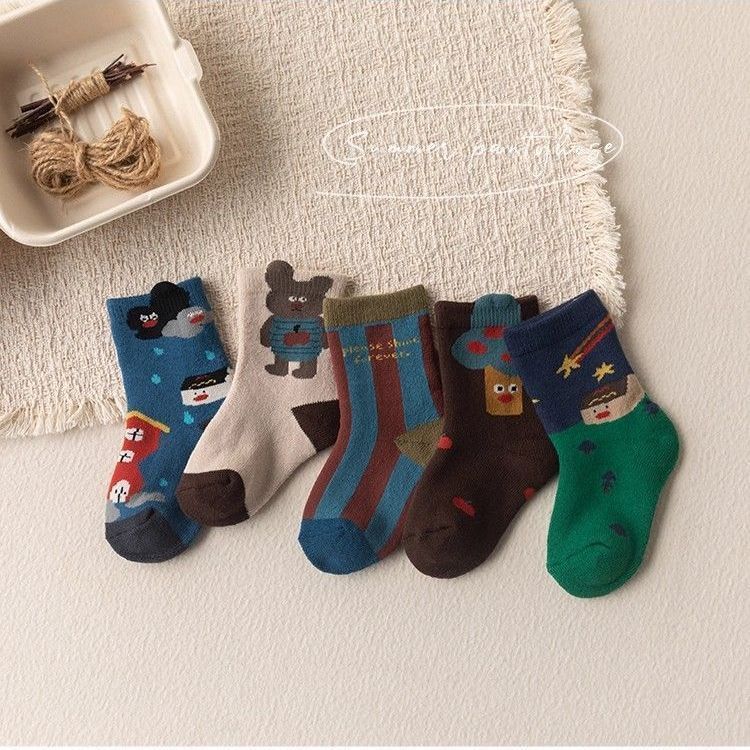 Tất Trẻ Em Hoạt Hình Giữa Ống Gấu Orchard Bé Kỳ Nghỉ Tất Cotton Dày Ấm Áp Orchard Bé Trai Dày Phong 