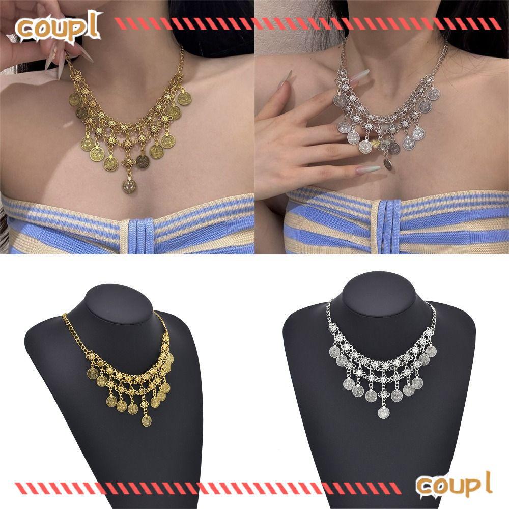 Vòng cổ tua rua COUPL, Vòng cổ tiền xu đa năng phong cách Bohemian, Vòng cổ Bohemian cổ đa năng dành