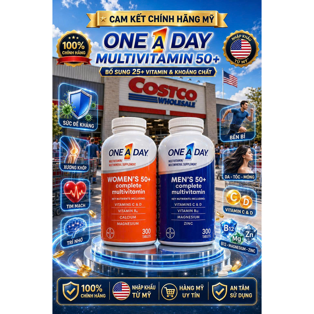 [HÀNG MỸ] Viên Uống Đa Vi Chất One A Day 50+ Dành Cho Nam & Nữ (Lọ Lớn 300 Viên)