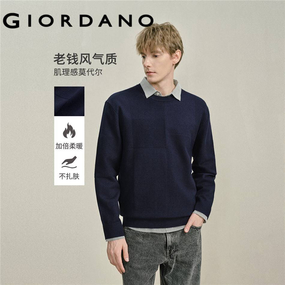 GIORDANO MEN Textured panel crewneck sweater 13056805