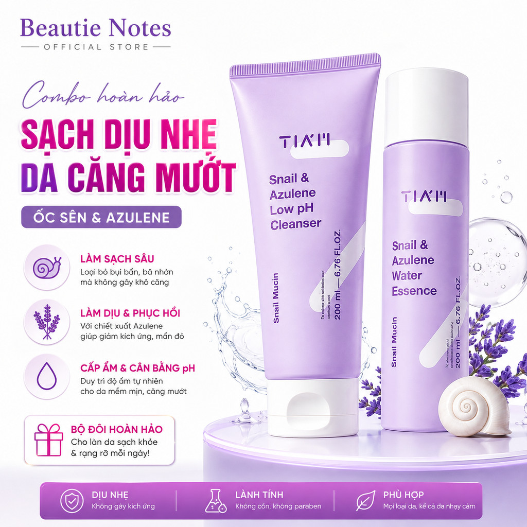 (Sẵn hỏa tốc) Sữa rửa mặt ốc sên Tiam tím và tinh chất ốc sên HCT