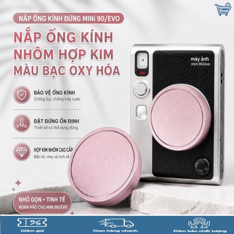 Nắp ống kính kim loại CNC cho Instax Mini Evo, lót nhung mềm, chống bụi xước, phụ kiện máy ảnh cao c