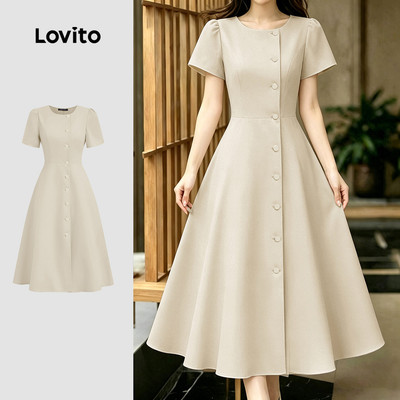 (New Arrival) Lovito Đầm thanh lịch đầm màu mơ xuân/hè đơn giản cho nữ LK7ED1189