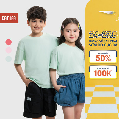 Áo phông unisex trẻ em CANIFA ngắn tay cổ tròn basic 3TS26S011