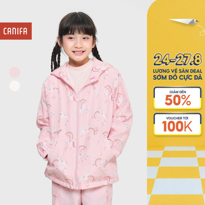 Áo khoác gió bé gái CANIFA dài tay có mũ in hoạ tiết 1OT25W001