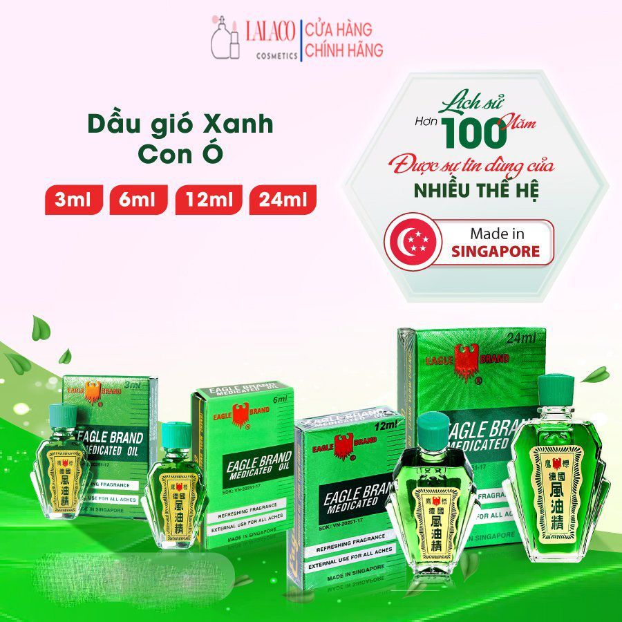 Dầu gió xanh Con Ó Eagle Brand Medicated Oil giảm nhức đầu, cảm cúm, có 3ml, 6ml, 12ml và 24ml