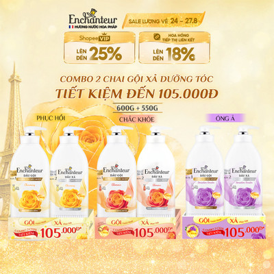 [GIÁ DÙNG THỬ] Combo Dầu gội Enchanteur dưỡng tóc mượt thơm lâu 600g và Dầu xả Phục Hồi Sức Sống 550g