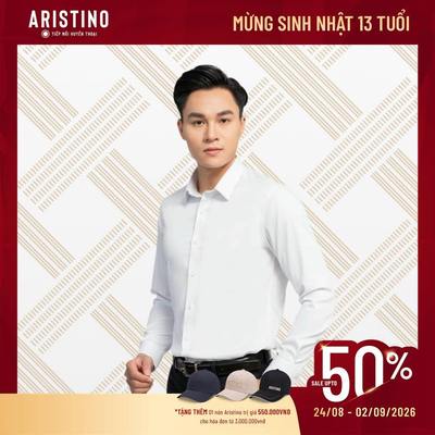 Áo sơ mi nam dài tay ARISTINO Slim Fit ôm nhẹ, thiết kế tà lượn không túi, màu trắng tinh tế ALSR27