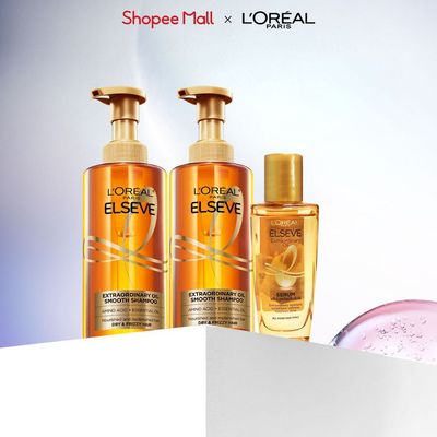 Bộ dầu gội & dưỡng tóc suôn mượt cao cấp L'Oreal Paris Extraordinary Oil Smooth 440ml & Elseve Extraordinary Oil 30ml