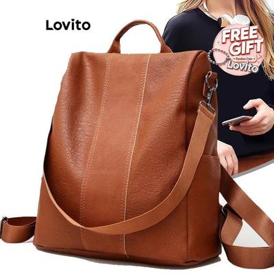 Lovito Ba Lô Thời Trang Hàn Quốc Bằng Da Mềm Chống Trộm Kiểu Dáng Đơn Giản Dành Cho Nữ LFA65161