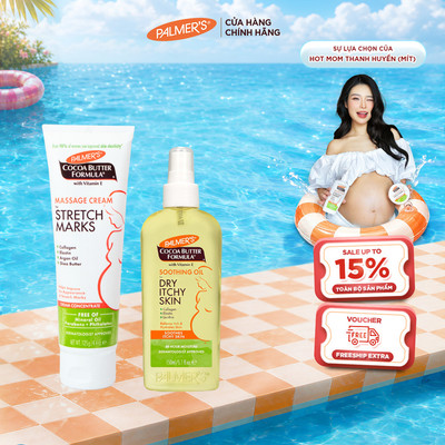 [Chính hãng] COMBO Ngừa rạn và Giảm khô ngứa giữa thai kỳ Palmer's (Kem ngừa rạn 125g và Dầu dưỡng giảm khô ngứa 150ml)