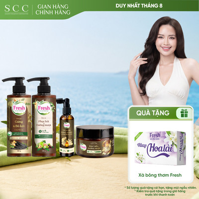 COMBO BÍ KÍP DƯỠNG SINH TẠI GIA FRESH TMDS Dầu gội 480g, Dầu xả 380g, Kem ủ 220g, Xịt tinh chất dưỡng tóc thảo mộc 100ml