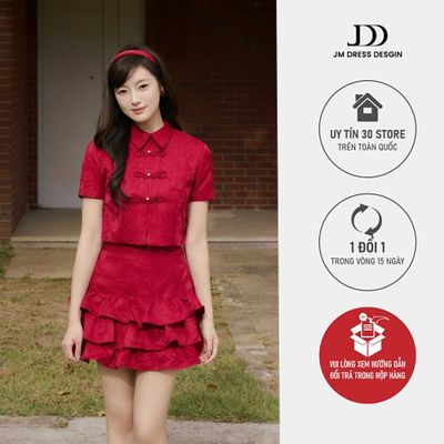 Set Áo Dáng Ngắn Cổ Sen Phối Cúc 2T45.2510, Chân váy Nhún 3 Tầng 4S34.2510, Phong Cách Vừa Cổ Điển Vừa Hiện Đại By JM
