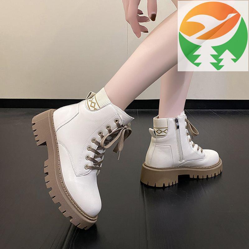 Wg1 Chiến Đấu Booties Nữ Sang Trọng-dây Dày 2026 Tươi Flat Lớn Booties Vải Ngắn Booties Chunky-Soled