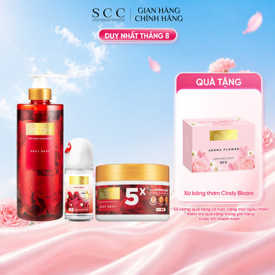 Combo Sữa Tắm 640g, Tẩy Tế Bào Chết 220g & Lăn Khử Mùi 50ml Cindy Bloom - Bộ 3 Sạch Sâu Ngăn Mùi