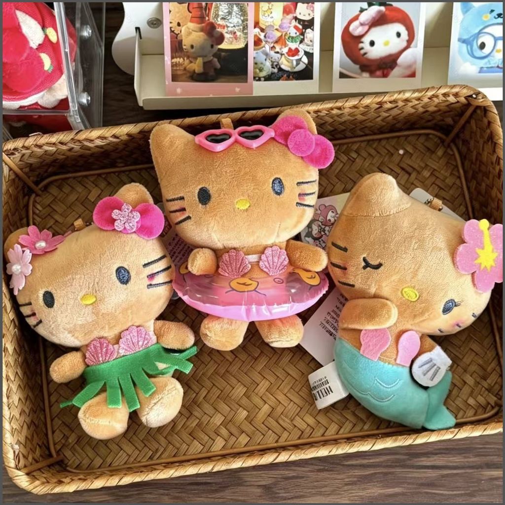 Hello Kitty Plushie Hawaii Mùa Hè Series Mặt Dây Chuyền Dễ Thương Tan Skin Kitty Móc Khóa Túi Quyến 