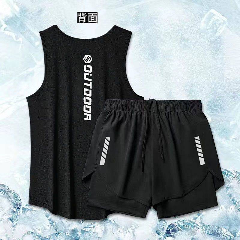[Hot Sale] Workout Exercise Outfit Outdoor Track and Field Quick-Drying Breathable Vest Shorts dH8Z