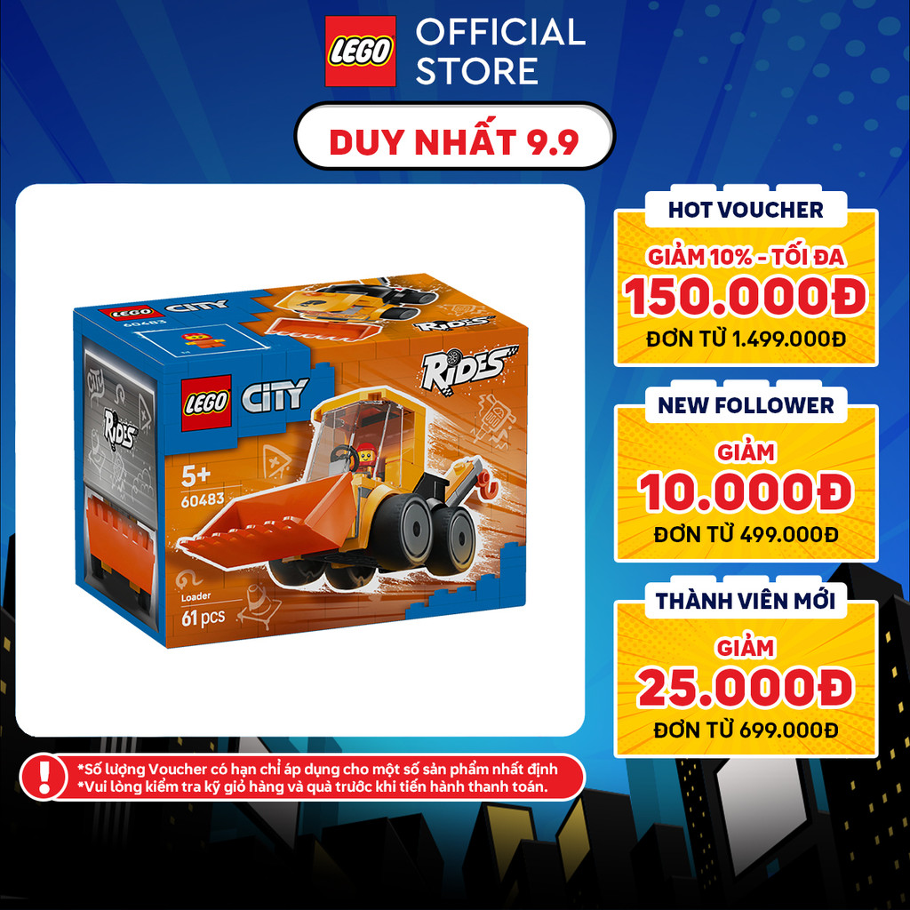 LEGO CITY 60483 Đồ Chơi Lắp Ráp Rides - Xe Xúc Công Trình (61 Chi Tiết)