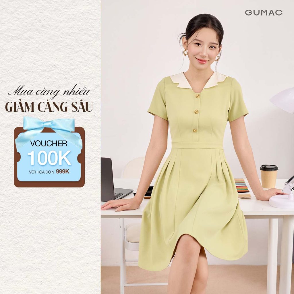 Đầm Nữ Form A Cổ Cách Điệu Tùng Váy Xếp Ly Có Hai Túi Sườn Chất Liệu Chéo Lạnh Mịn Mát Thời Trang GU